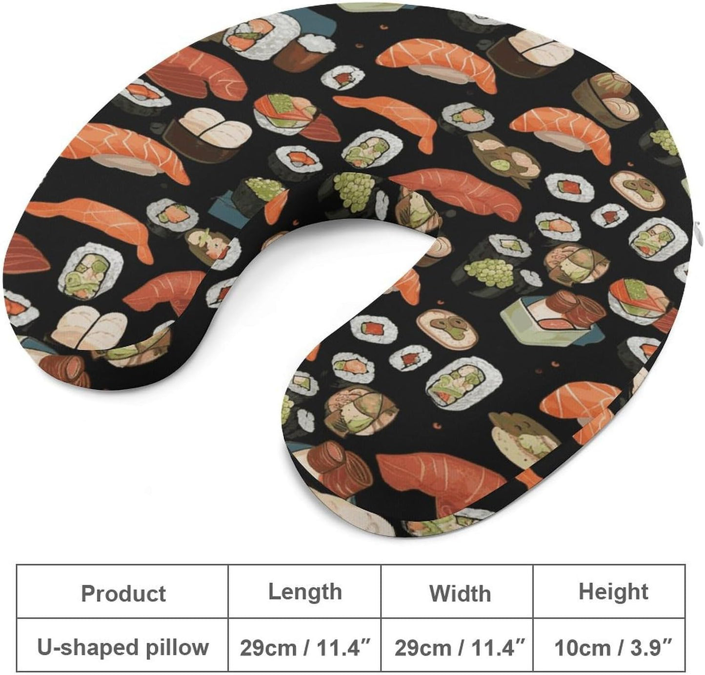 Japanese Sushi Black Neck Pillow Memory Foam U Shaped Pillows Portable Pillows for Shoulder Travel Head Support Pillow with Concealed Zipper for Airplane Car Home Office