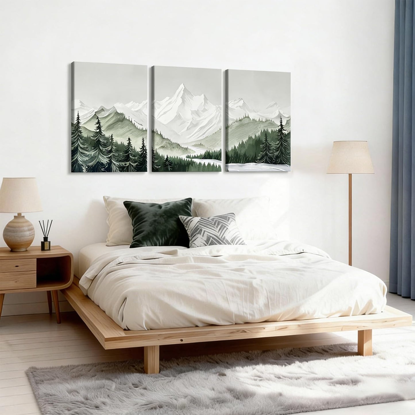 3 pcs Frame Watercolor Neutral Wall Art Canvas Print Mountain Forest Landscape Nature Wall Decor Artwork Scandinavian Minimalist Posters Prints 12x16 Inch for Living Room Bedroom Office Home