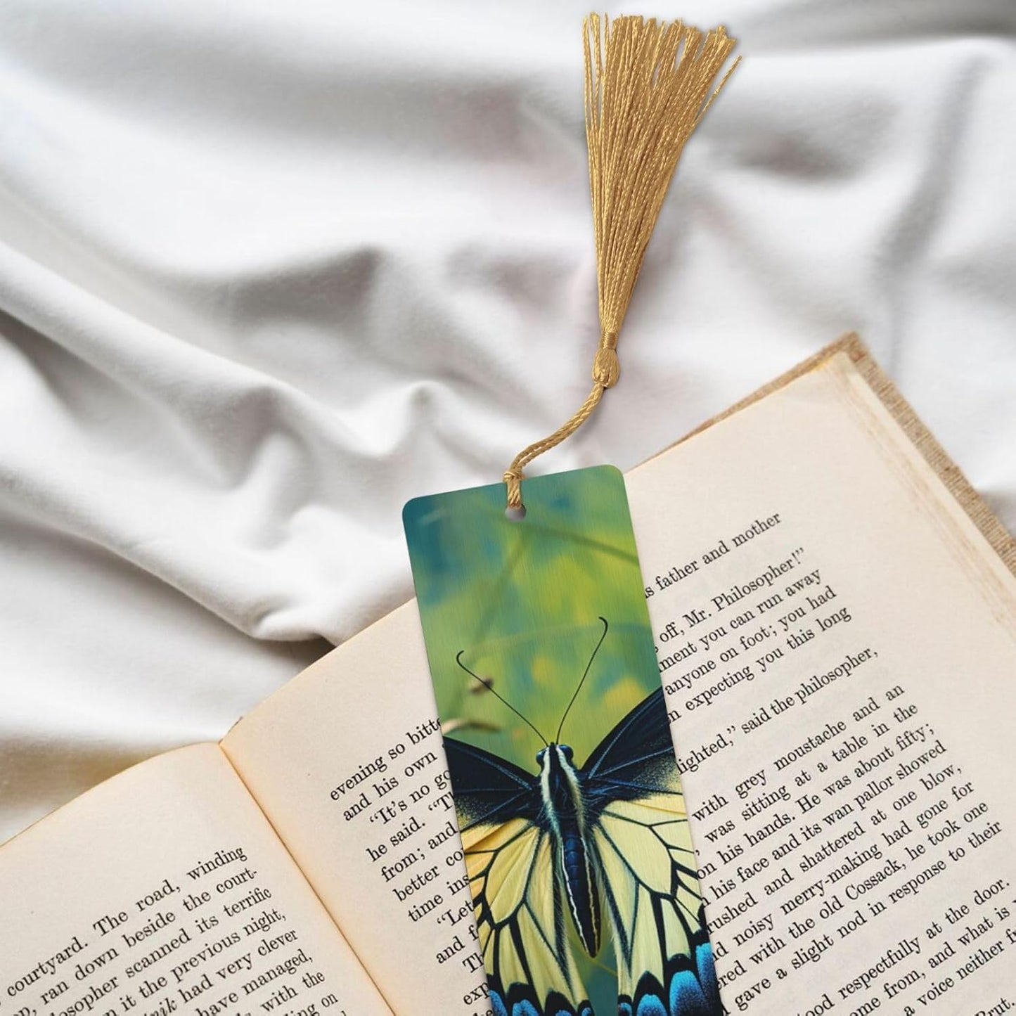 Butterfly on Stem Bookmarks Gifts for Women Men, Wooden Bookmarks for Book Lovers, Vintage Book Marks Ornaments with Tassel, Unique Personalized Reading Page Markers Gold