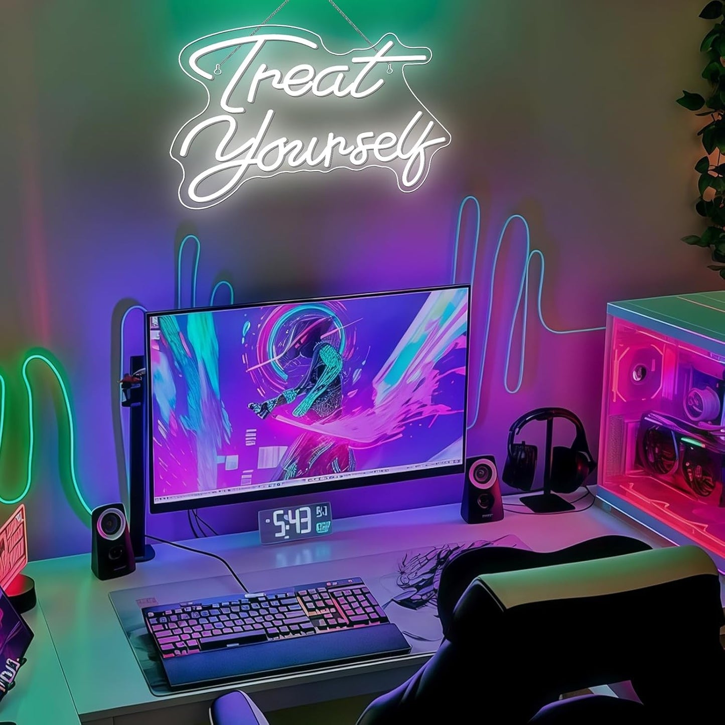 Treat Yourself Neon Signs White Led Sign for Bedroom Wall Letter Neon Lights Wedding Signs Neon Room Decor for Birthday Gift Party Home Decor Bar