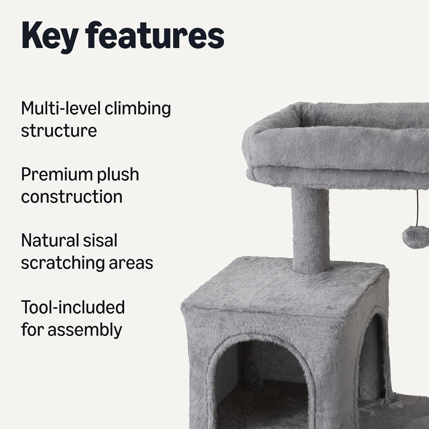Amazon Basics Indoor Cat & Kittens Multi-Level Climbing Activity Tower with Scratching Posts, FSC Certified, 60.1" (152.7cm) H, Grey