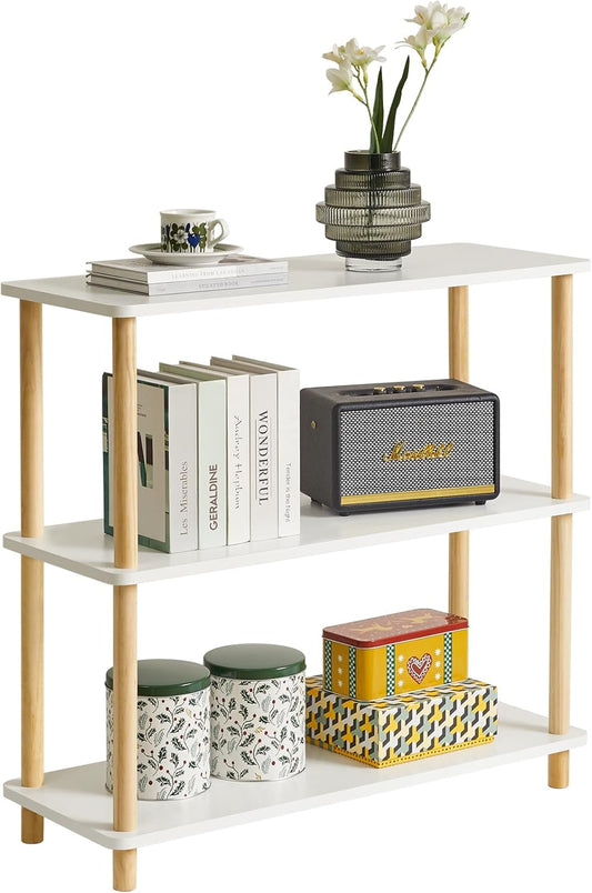 IBUYKE 3-Tier Wooden Open Bookcase - Modern Freestanding Bookshelf Storage Organizer,Standing Shelf Units,Multifunctional Display Stand for Bedroom, Living Room and Home Office,White WBC003W
