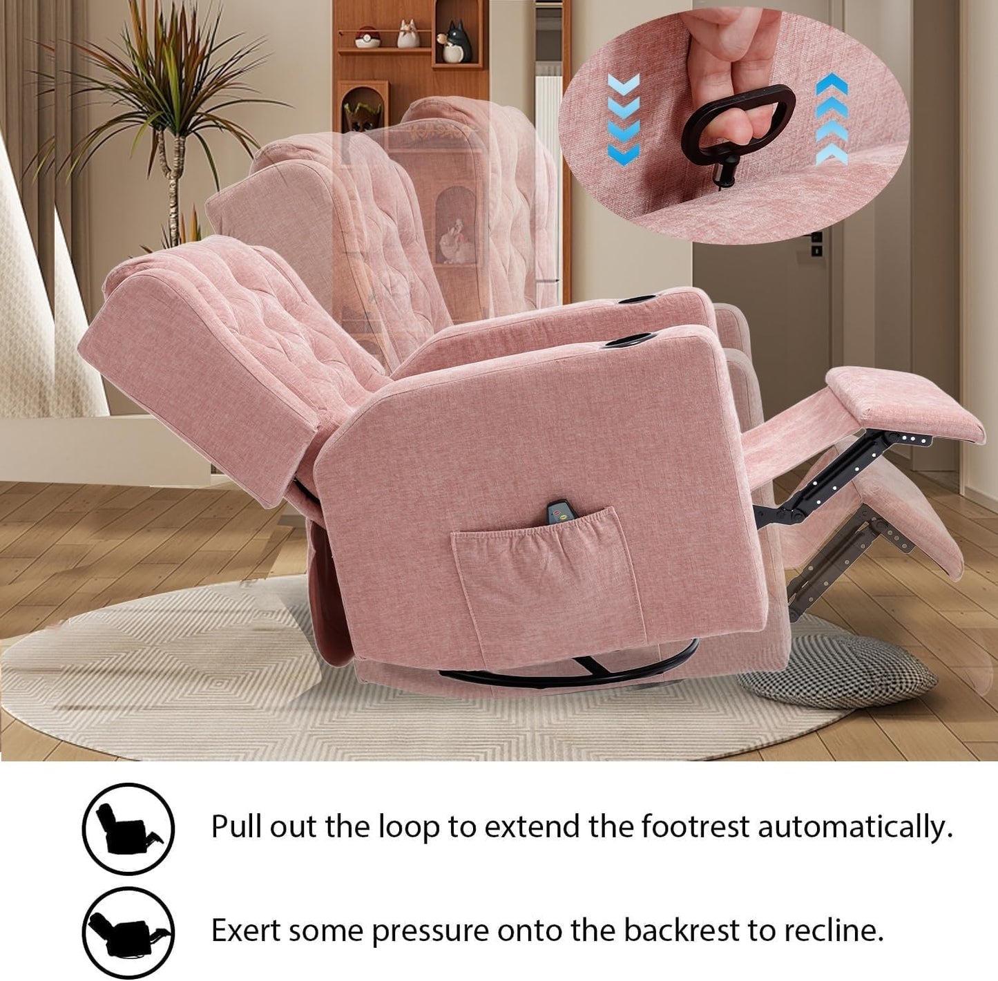 Oversized Massage Recliner Chair Wide Seat Fabric Reclining Swivel Manual Recliners Chairs with Cup Holder for Living Room Bedroom Home Theater