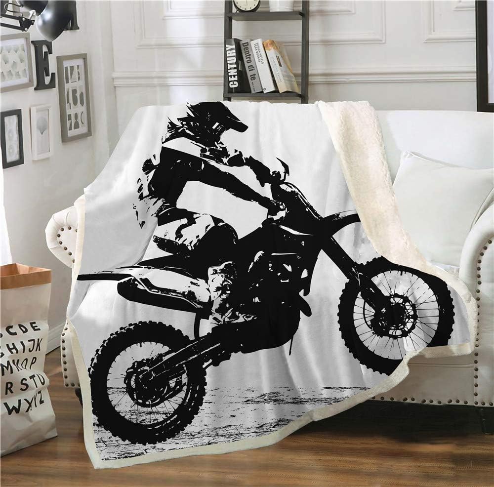 Dirt Bike Throw Blanket Motocross Racer Extreme Sports Printed Soft 3D Cool Plush Sherpa Kids Men Boys Girls Fleece Blankets 50"x 60"