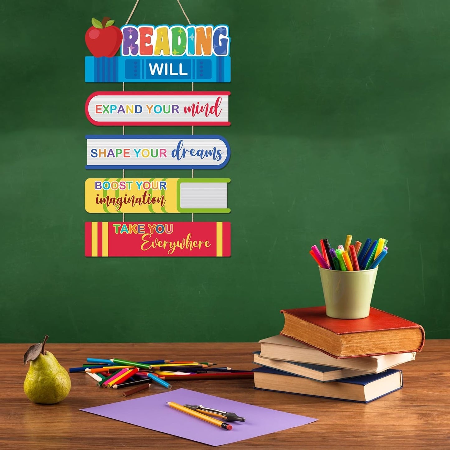 HOURIA Colorful Reading Classroom Decorations,Reading Will Take You Everywhere School Library Wall Decor,Book Lovers Gifts,11.4X21.5” Inspirational Quotes Wood Sign for Kids' Room Elementary Classroom
