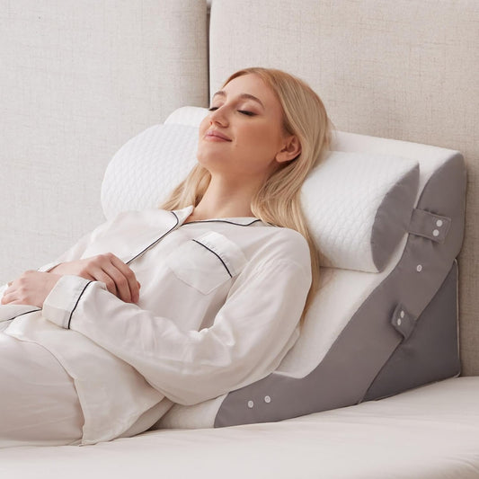 3PCS Wedge Pillow Set for After Surgery, Adjustable Back Pillow for Bed Sitting up, Acid Reflux, Bed Wedge Pillow Headboard for Sleeping & Snoring, Orthopedic Pillow for Post Surgery, White
