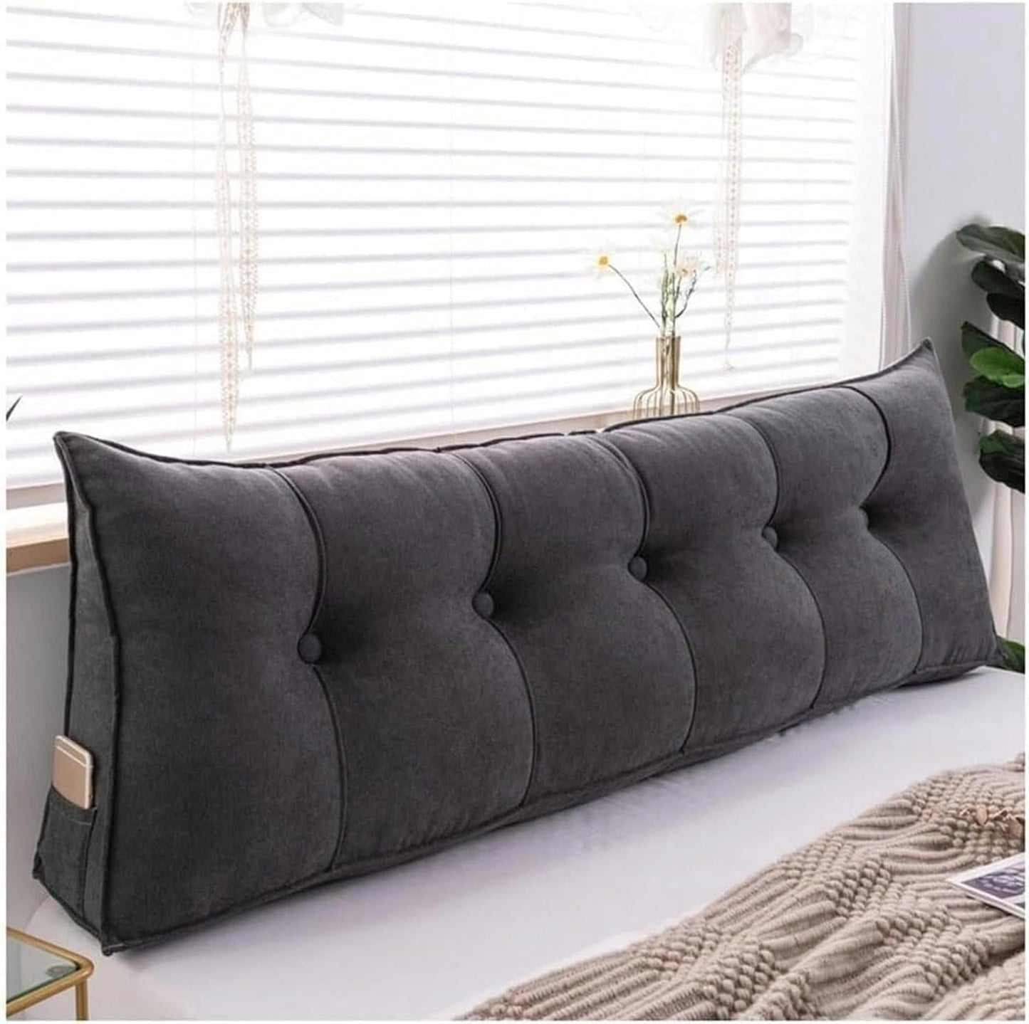Wedge Headboard Pillow + Bed Wedge Pillow for Resting and Reading, Super Soft Triangular Headboard, Long Rest Reading Pillow Sit Back on Bed Positioning Support, 100cm/39.3inch, Black Gray