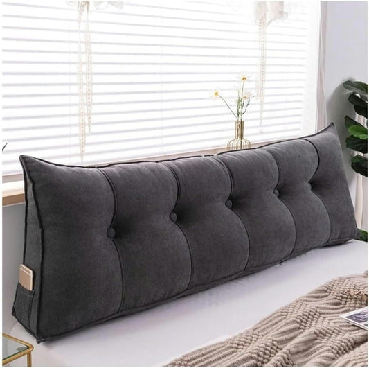 Wedge Headboard Pillow + Bed Wedge Pillow for Resting and Reading, Super Soft Triangular Headboard, Long Rest Reading Pillow Sit Back on Bed Positioning Support, 100cm/39.3inch, Black Gray