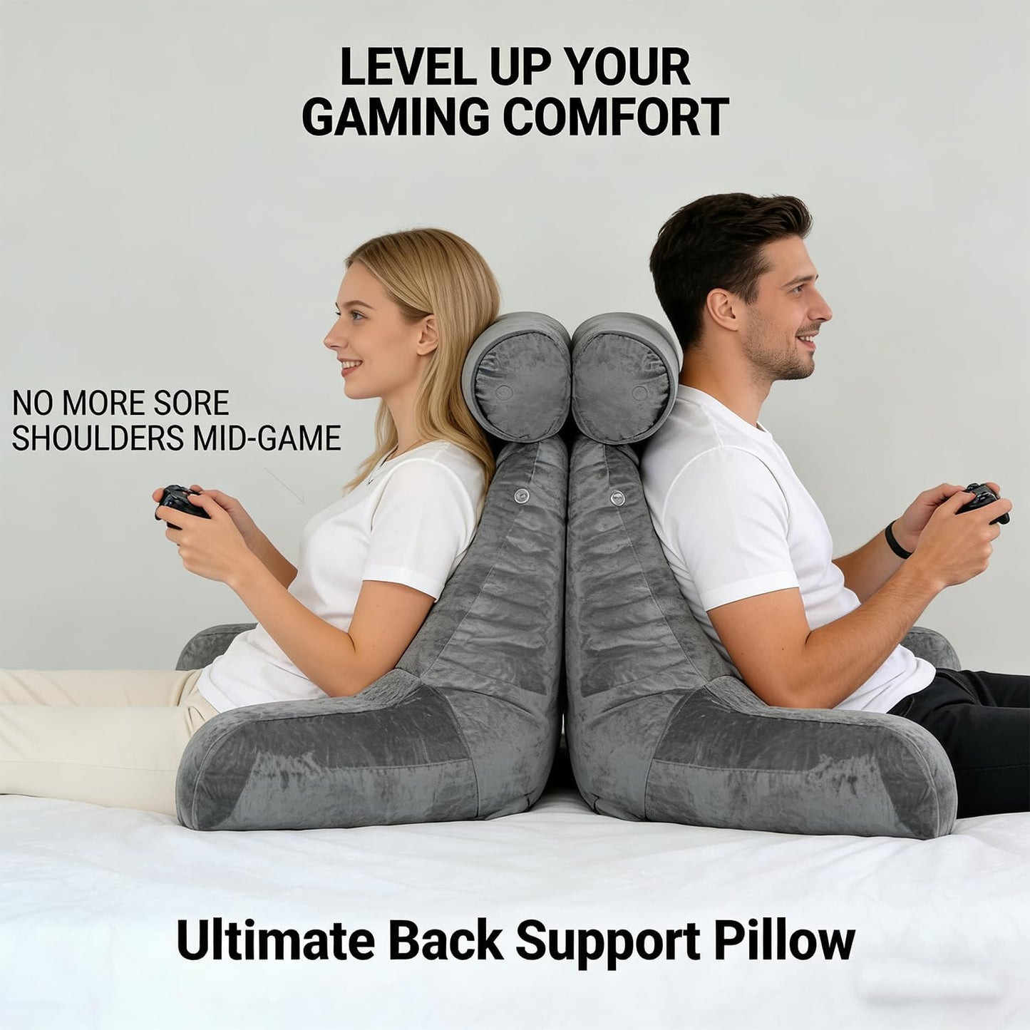 Extra Large Reading Pillow for Sitting in Bed Adult with Detachable Neck Support Cushion & Backrest Pillow for Bed with Arms and Side Pocket Shredded Foam Back Pillow with Washable Cover