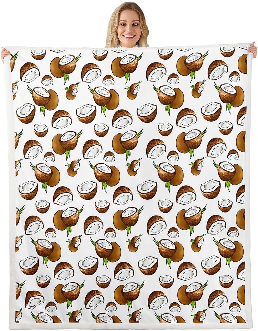 Coconut Fleece Throw Blanket Tropical Fruit Pattern Throw Blanket for Bed Sofa Couch Boys Girls Room Fresh Coconuts Decor Plush Blanket Summer Fuzzy Throw Blanket Twin 60"x80"