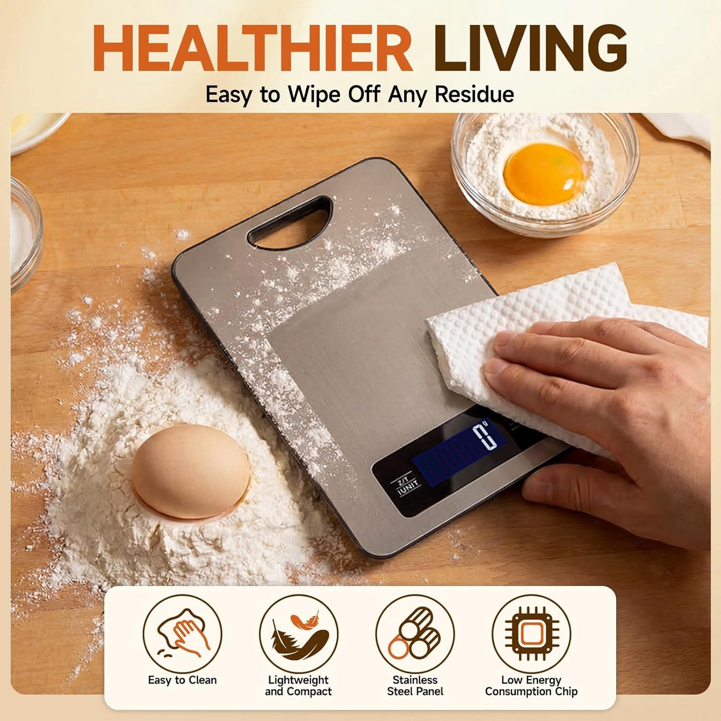 Digital Kitchen Scale & Food Weight Scale with Hang Loop, 11lb Baking Scale for Home and Kitchen, Precise Scales with Grams and Ounces, Stainless Steel