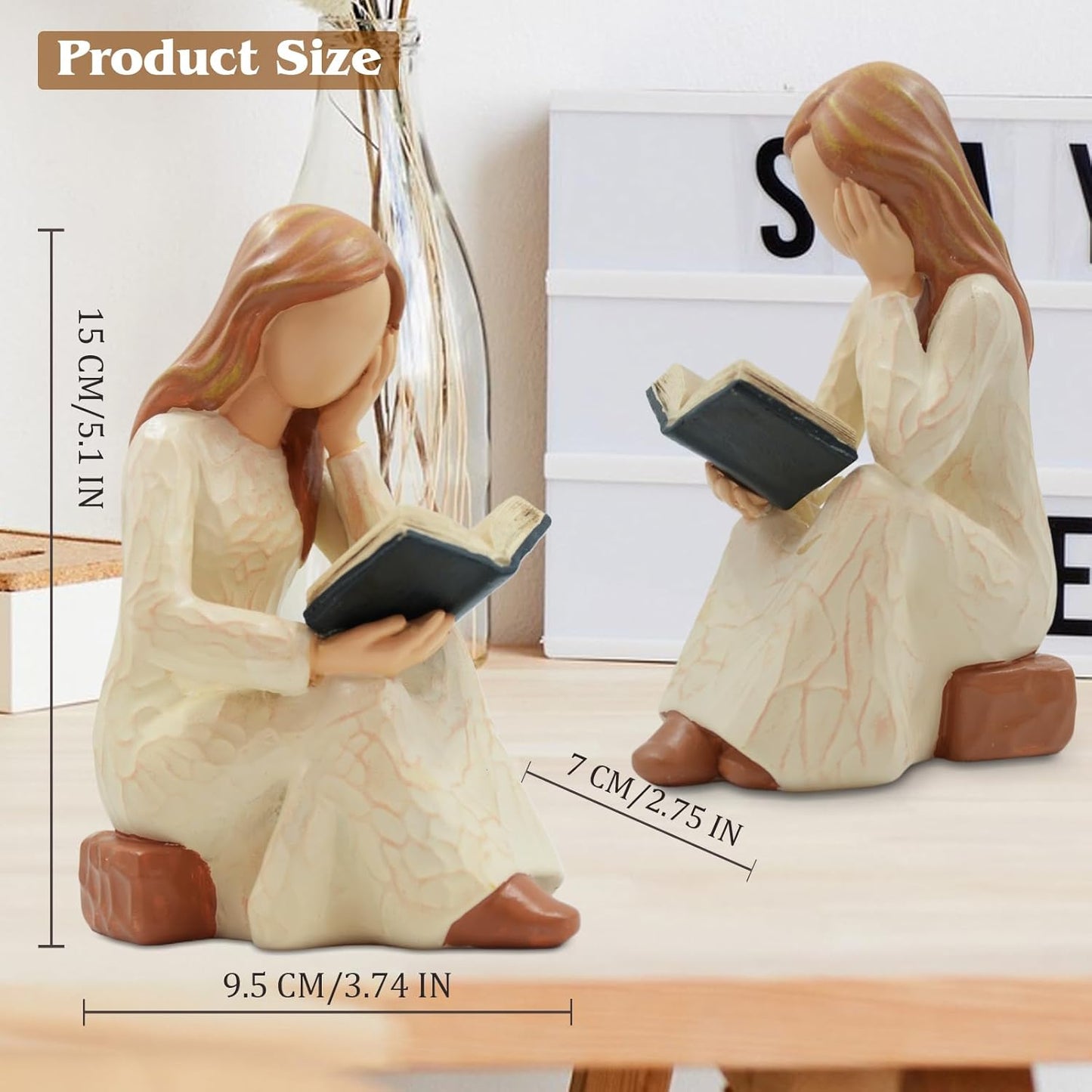 Book Lover Gifts for Women Figurine – Resin Reading Statue for Readers, Librarians, Students & Teachers, Bookshelf Home Decor, Book Accessories, Graduation, Christmas & Valentine’s Day Gift