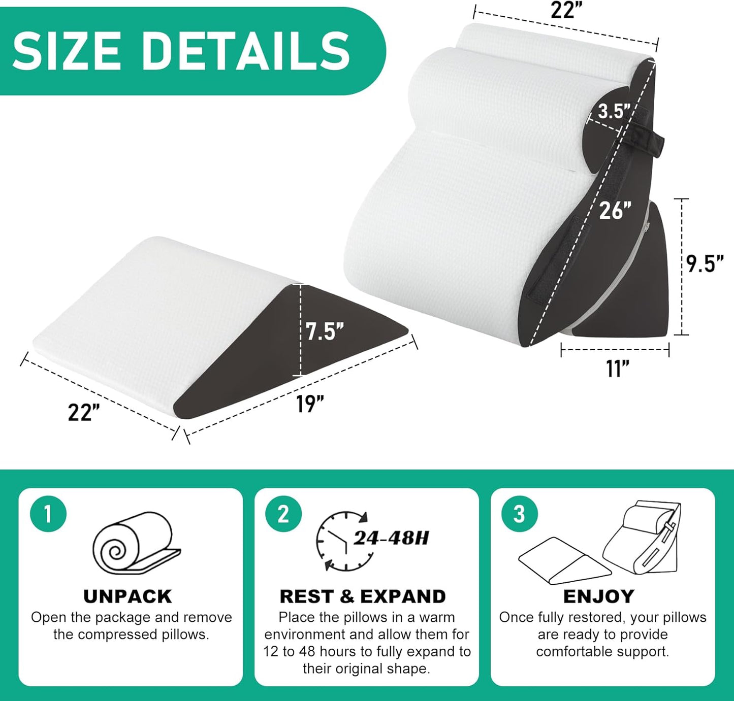 4PCS Wedge Pillow Set for After Surgery, Orthopedic Bed Wedge Pillow for Back Pain Relief, Sitting Up in Bed, Acid Reflux, Adjustable Post Surgery Pillows for GERD, Snoring, White/Grey