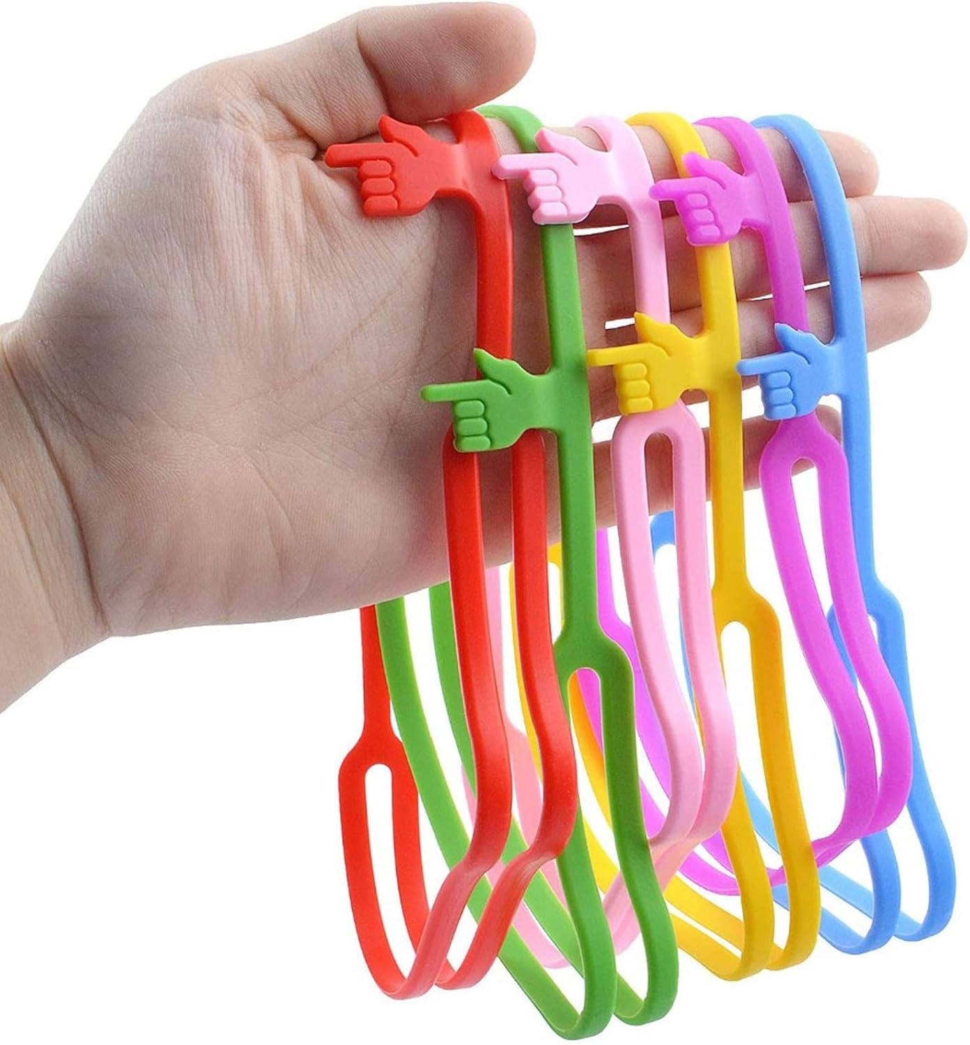 Silicone Finger Point Bookmark for Books 8 Inch Color Elastic Rubber Strap Book Marker Reading Page Holder Office School Pack-6 (20 Pcs)
