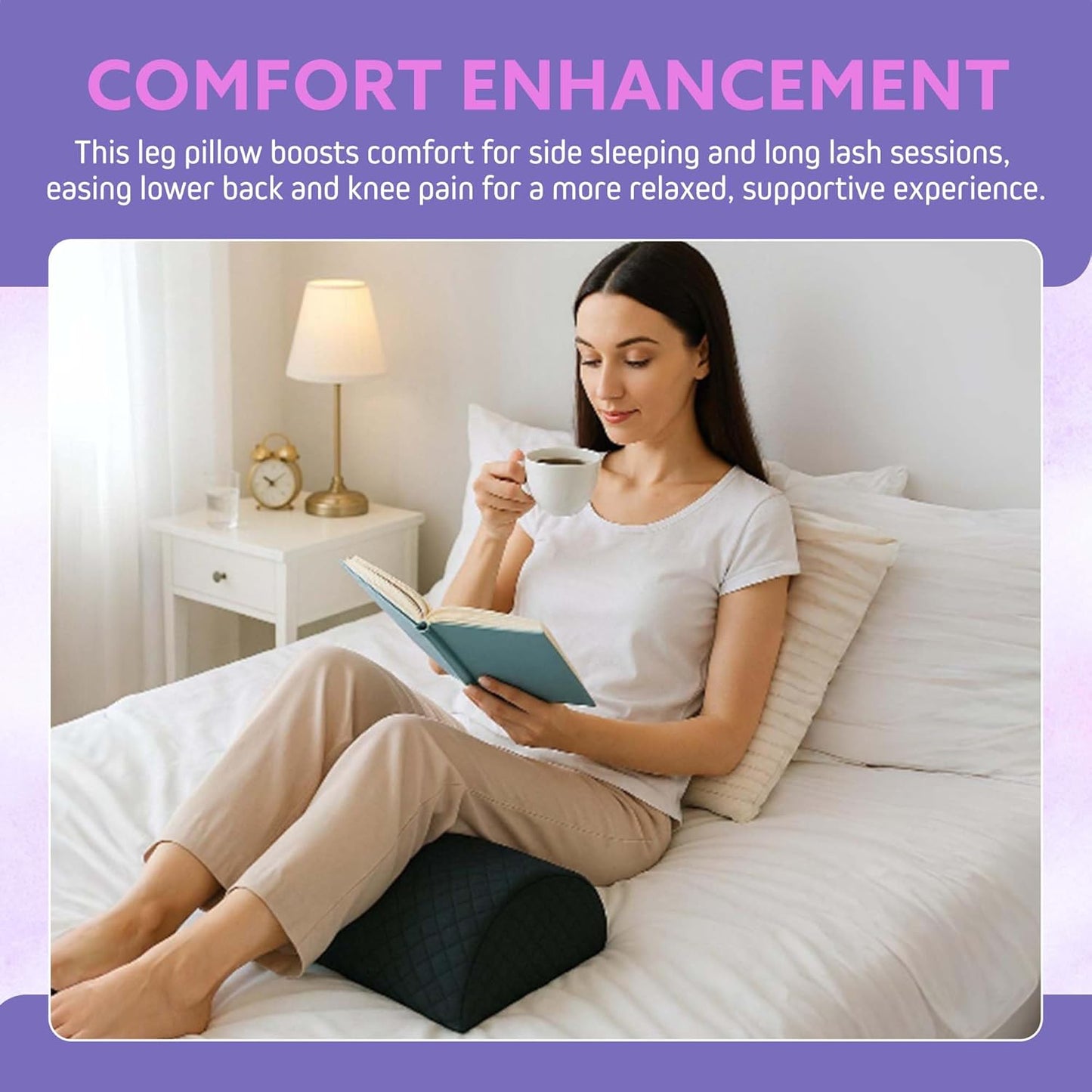 Knee Pillow for Back Sleeping – Bolster Pillow with Anti-Slip Bottom, Lumbar Support Cylinder for Legs & Spine, Premium Under Knee Cushion for Bed, Massage Table & Home Use, Black