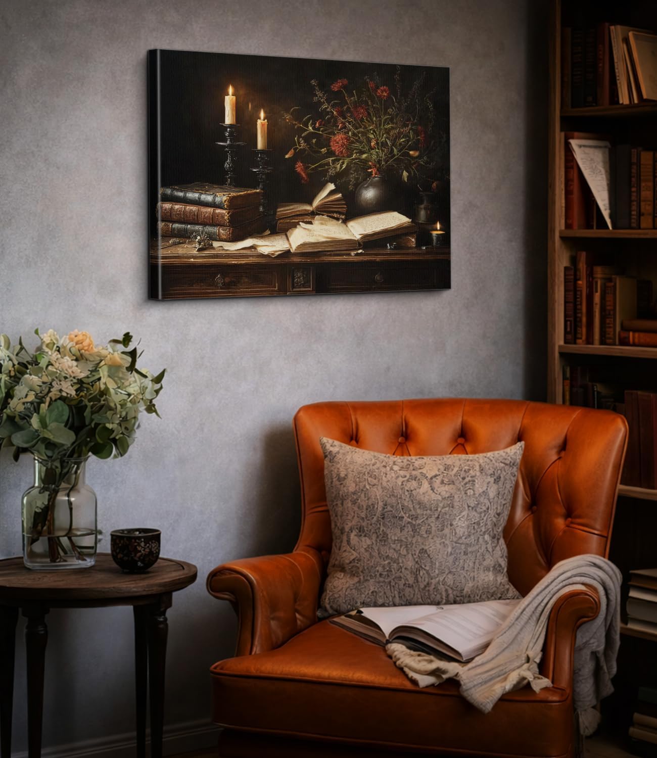 Vintage Gothic Book Wall Art Print - Dark Academia Bookish Canvas Poster Painting - Moody Wall Decor for Home Reading Nook Library 8x10 Inch Framed