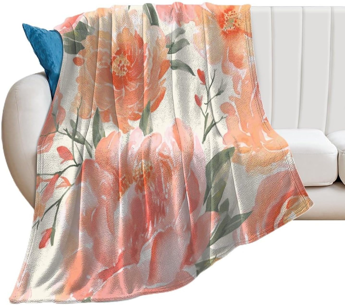 Peach Peony Blanket Super Soft Lightweight Throw Blanket Cute Cozy Warm Bed Blanket Decorative Fuzzy Blanket All-Season Home Decor Gift for Sofa Couch Living Room 40"*50" （100 * 130cm）