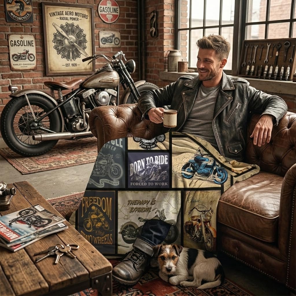 Motorcycle Gifts for Men and Women Throw Blanket for Couch Sofa Bed Plush Throw Fleece Blanket Soft Cozy Bedding for Kids and Adults Bedroom 80x60 Inch