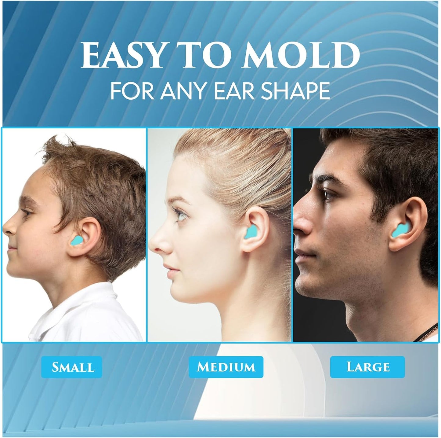 Reusable Silicone Ear Plugs, Waterproof Noise Cancelling EarPlugs for Sleeping, Mowing, Swimming, Airplanes, Concerts, 22dB Highest NRR (Blue)