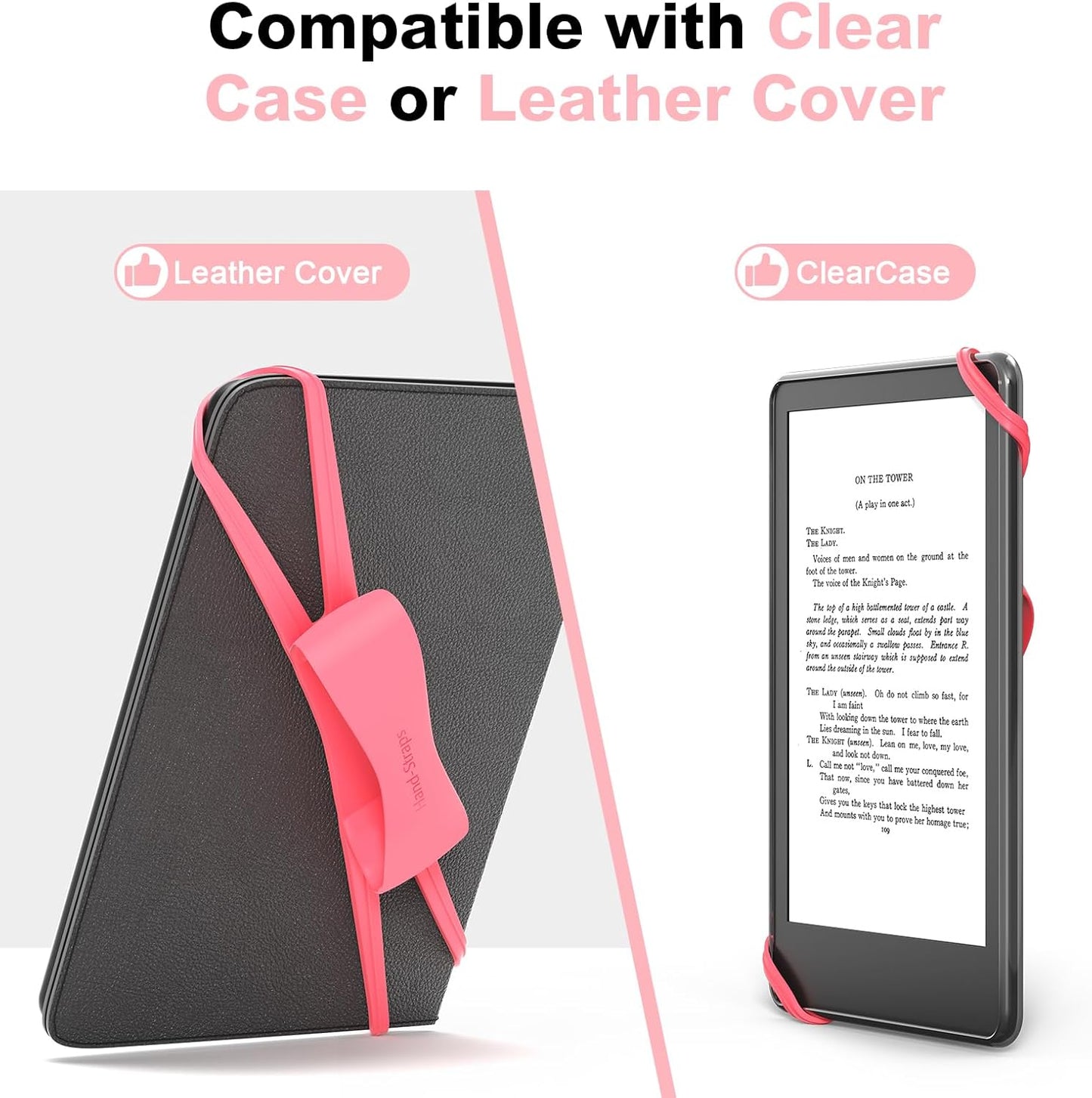 2 Pack Comfortable Hand Strap for Kindle and Tablets, Kindle Accessories for Reading in Bed, Secure and Lightweight Grip Holder for 4.7-8" Tablet/Paperwhite/Kobo/Oasis/E-Book/Phone (Pink)