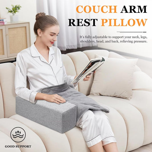 2 Pack Couch Arm Rest Pillow Linen Armrest Cushion, High Density Foam Pillows, Removable & Washable Headboard Elbow Support for Armchair Sofa Bed,Dark Gray,7.9x7.9x19.7