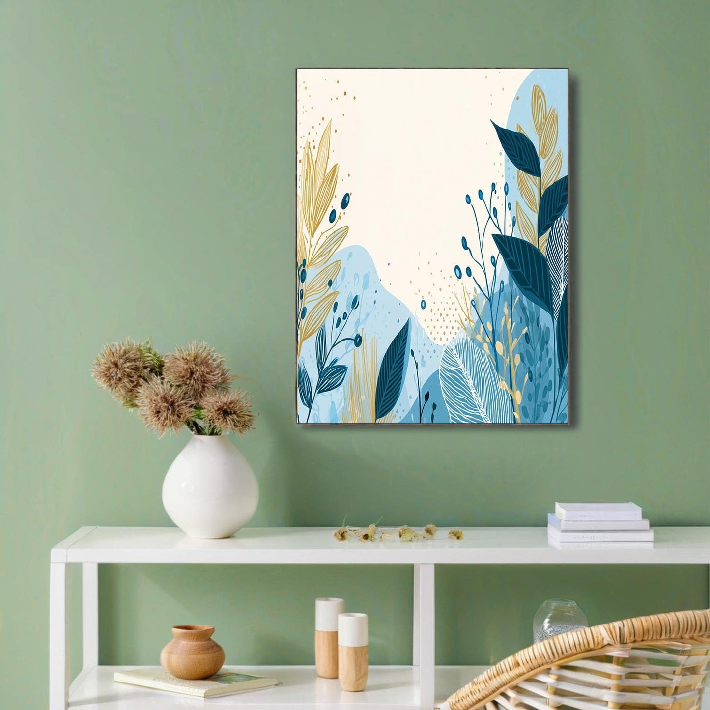 GDJSMIN Hand Drawn Botanical Elements Wall Art, Leaf Illustrations Poster for Reading Room Living Room Decor 24 x 36 inch Unframed
