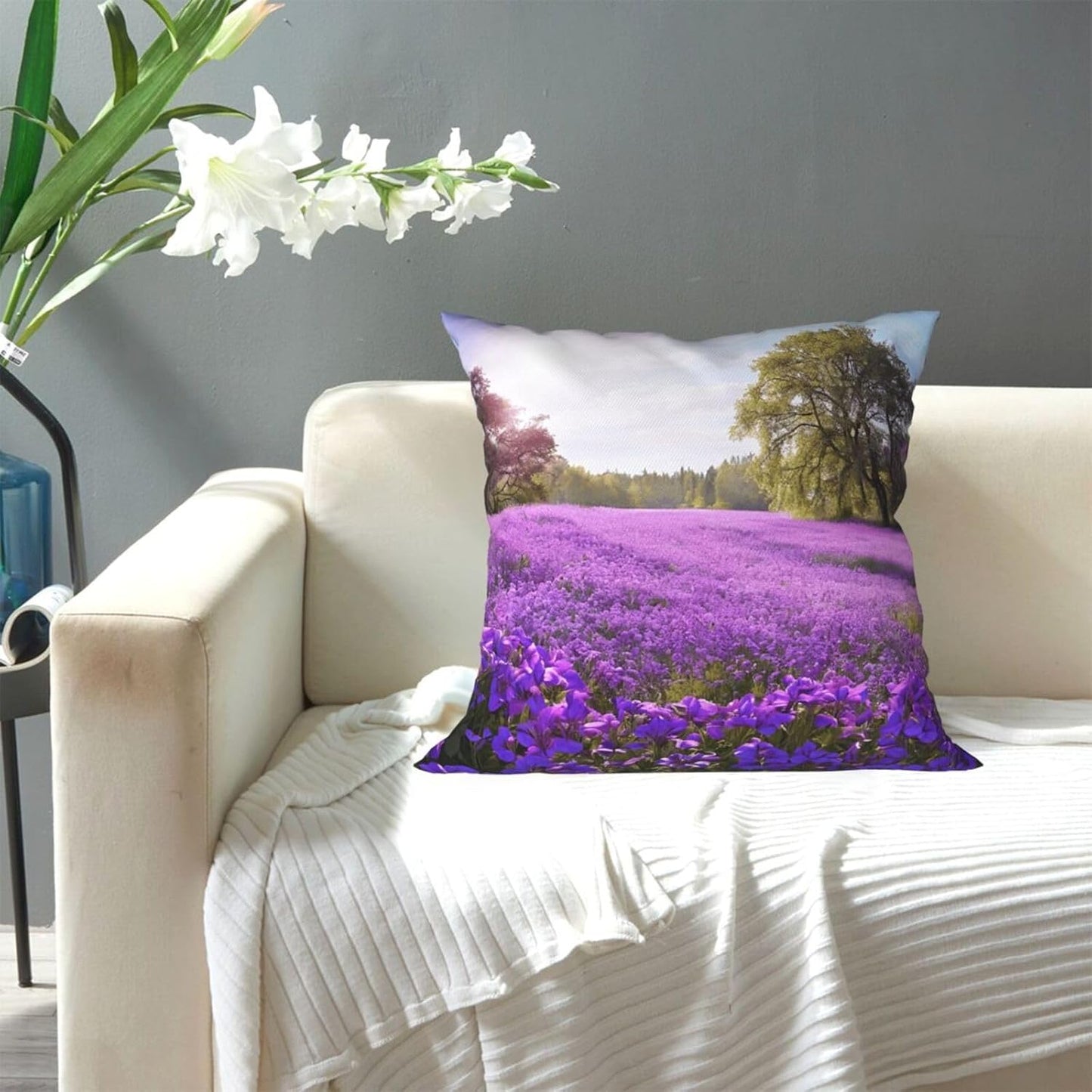 All-Season Square Pillow Covers 18"X18", Purple Lavender, Decorative Throw Pillow Covers for Sofa Bed Couch, Hidden Zipper Cushion Cover, Square Lumbar & Accent Pillowcases for Home Decor