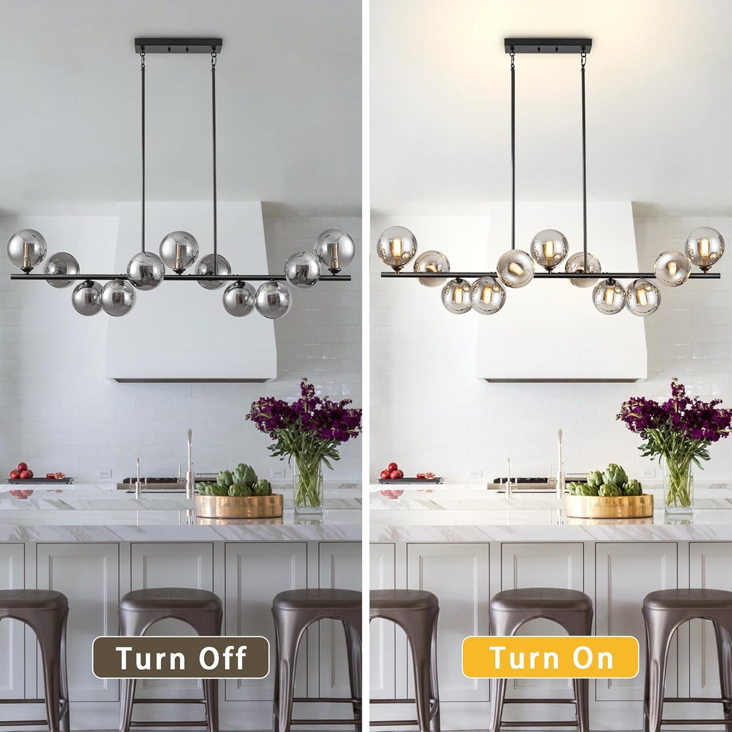 Linear Chandeliers for Dining Room 51.2" Large Sputnik Chandelier Pendant Lights Kitchen Island 11 Lights Dining Room Light Fixture Sputnik Modern Linear Globe Chandelier Black for Farmhouse Kitchen