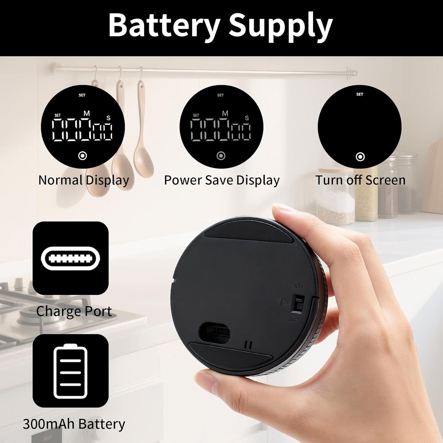 Digital Kitchen Timer with Magnet,Large LED Display Visual Timer with Countdown Countup for Adult & Children，Battery Supply for Classroom Home Gym Office