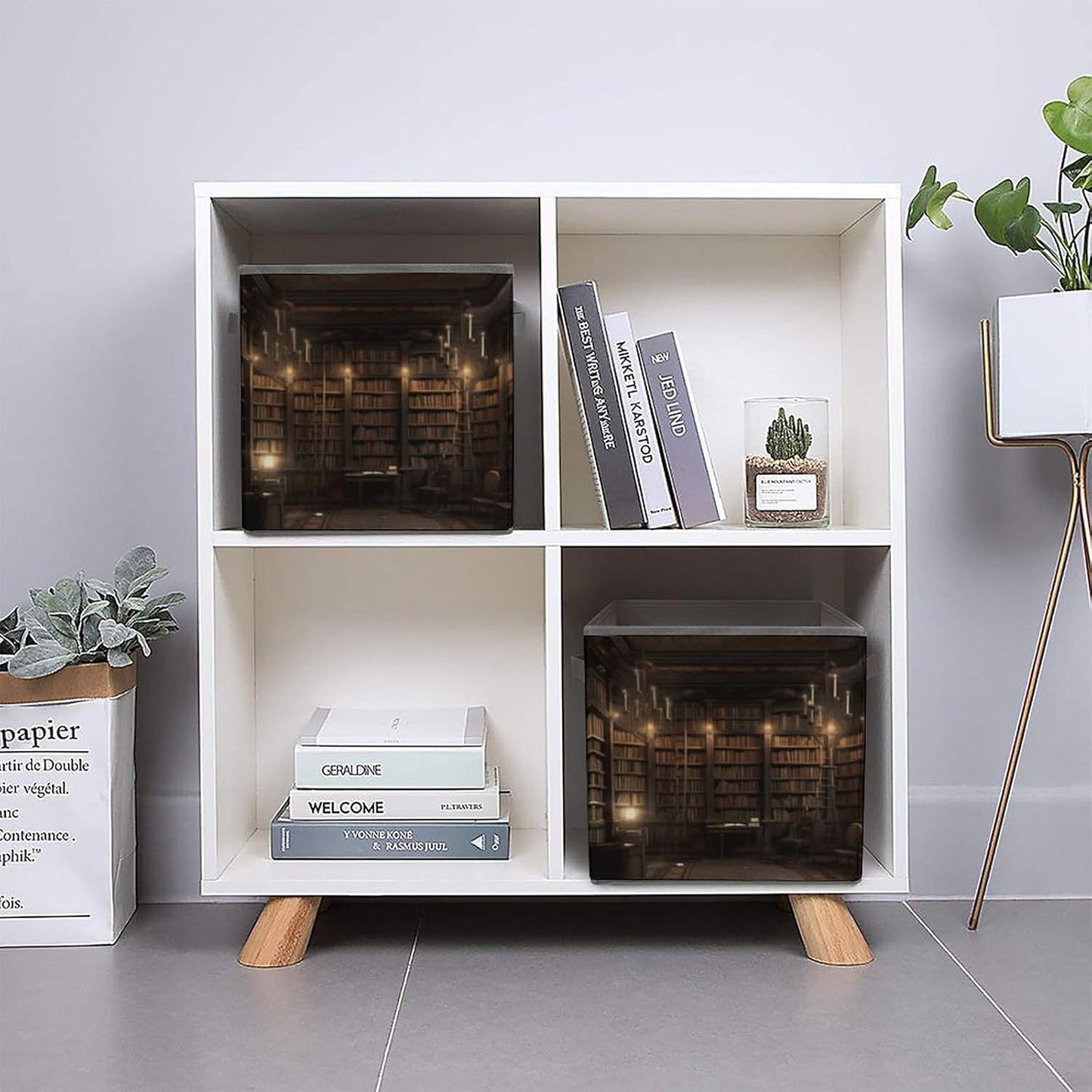 Book Room Mysterious Library Storage Bins with Handles Fashion Large Storage Cubes Sturdy Foldable Storage Boxes Space-Saving Storage Baskets for Home Office Clothes Closet Organizers