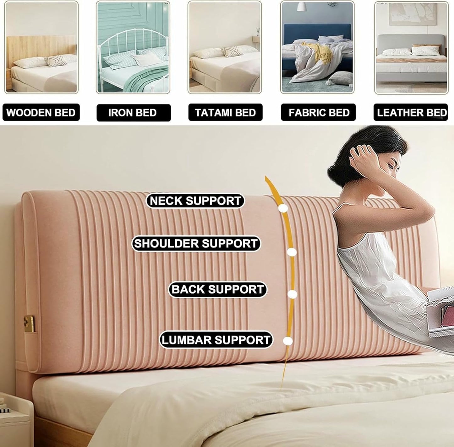 Rectangular Bedside Pillow Headboard Cushion Bed Backrest Wall Headboard,Solid Color Pillowboard Double Reading Pillow Support Upholstered Bed Pillow,Gray,Straps/47x23x4In