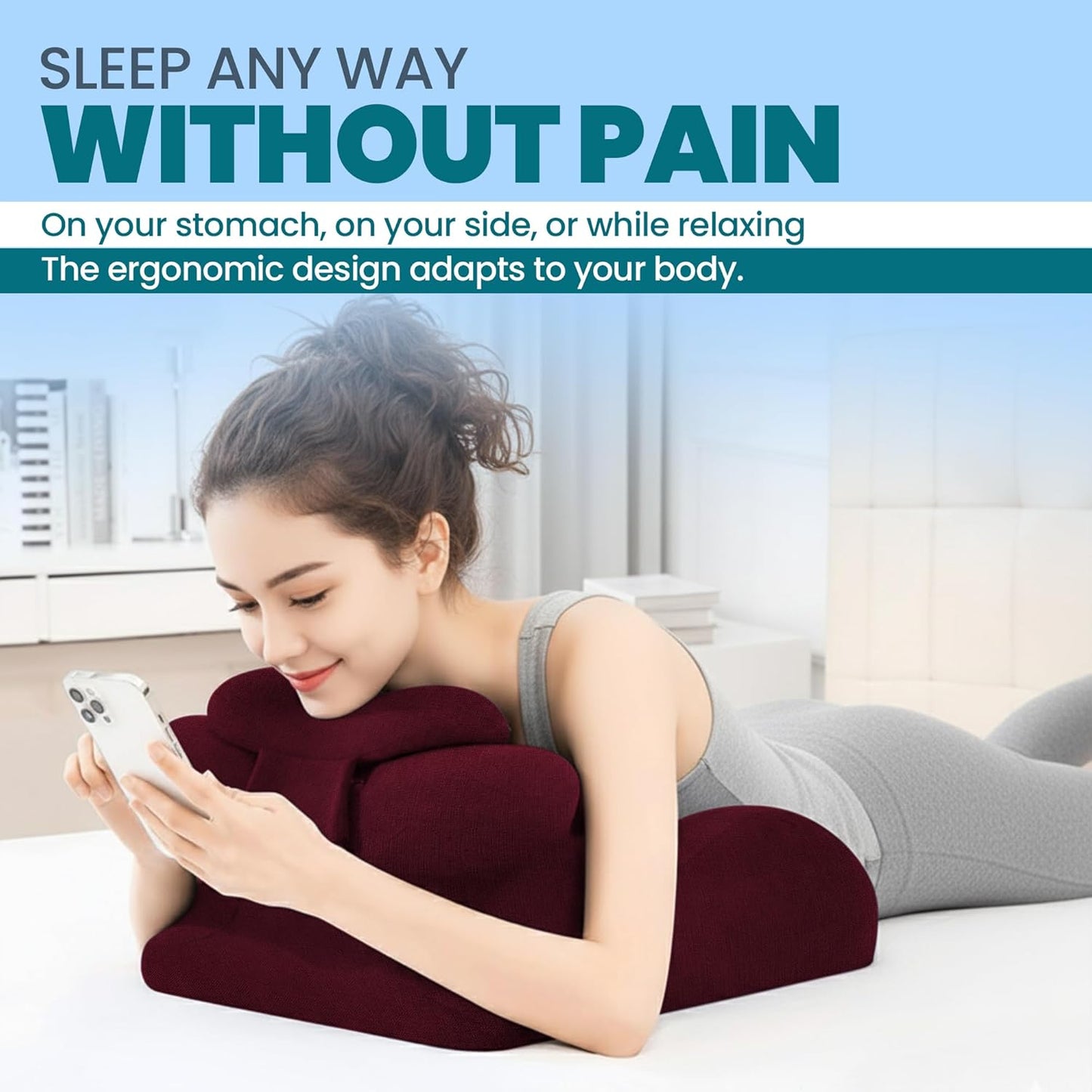 Memory Foam Wedge Pillow - Ergonomic Reading & Bed Wedge Pillow for Sleeping, Back Support, Acid Reflux, and Leg Elevation - Multi-Level Support with Removable & Washable Cover (Red)