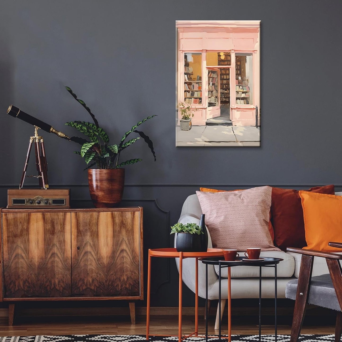 Classic Pink Library Canvas Wall Art Watercolor Pink Book Store Poster Modern Bookish Literary Reading Aesthetic Paintings Soft Girl Room Wall Decor For Bedroom Dorm Apartment 12x16in Unframed