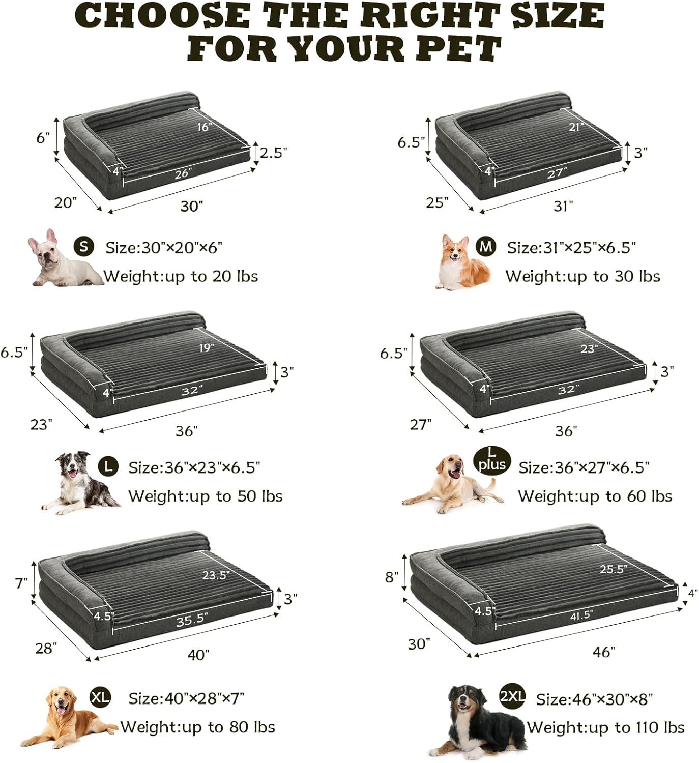 WINDRACING Orthopedic Dog Beds for Large Dogs, XLarge Waterproof Dog Bed with L Bolster Sides, Washable Big Pet Bed with Removable Cover & Non-Slip Bottom, 40 x 28 inch, Gray