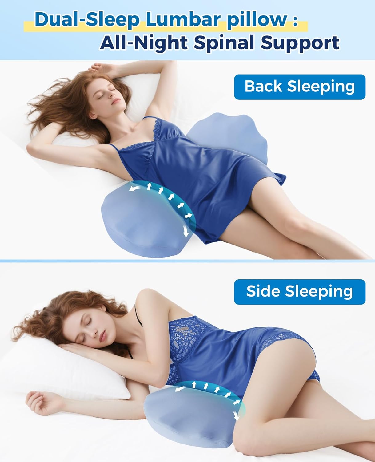 Lumbar Pillow for Sleeping, Lumbar Support Pillow for Bed for Back Pain Relief, Memory Foam Lower Back Pillow for Bed, Back Support Pillow for Side & Back Sleepers, Washable Cover