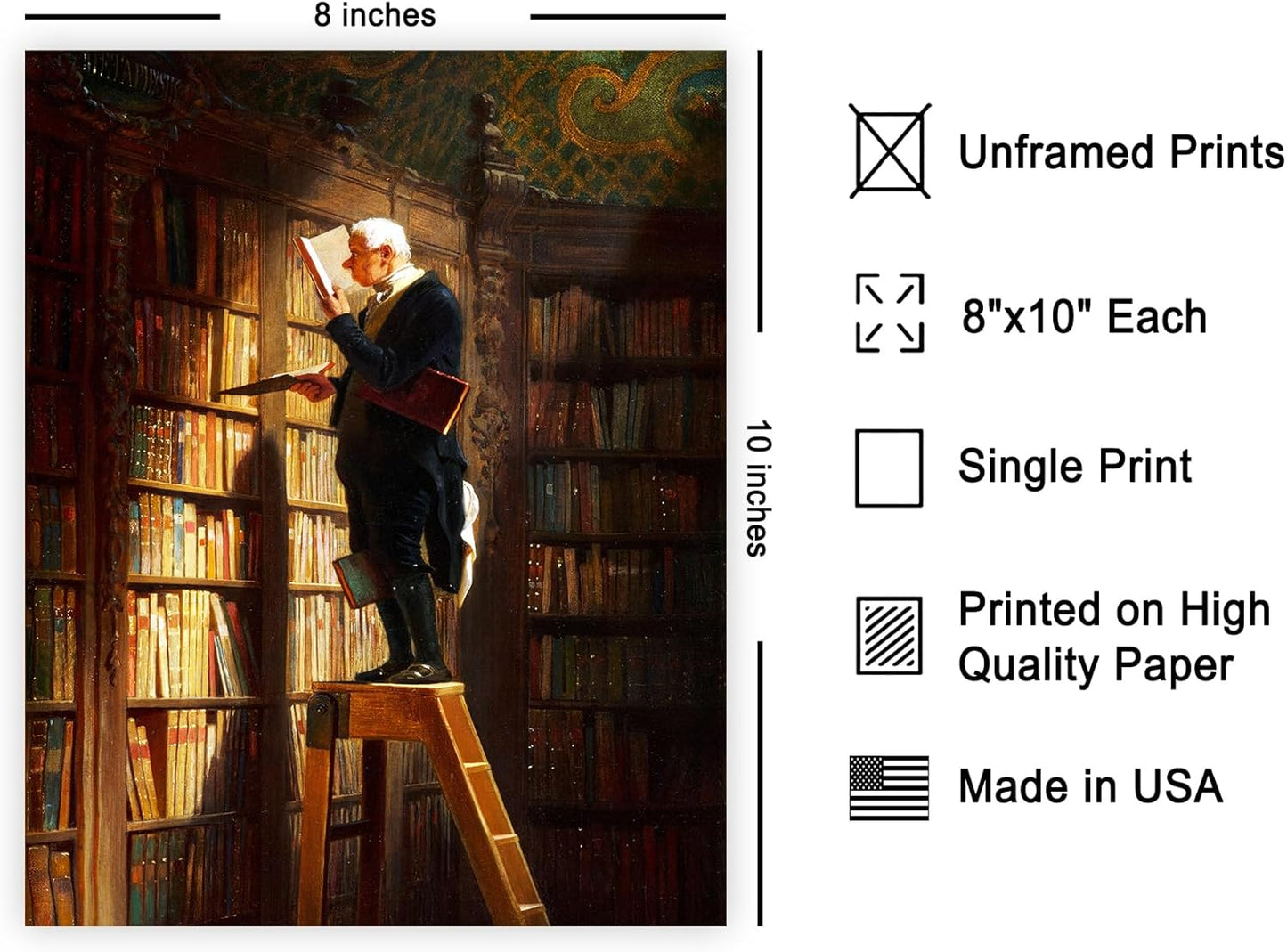 Poster Master Vintage The Bookworm Print - Retro Reading Book Print - Book Lover Art - Library Painting Wall Design - Librarian Art - Great Living Room or Office Decor - 8x10 UNFRAMED Wall Art