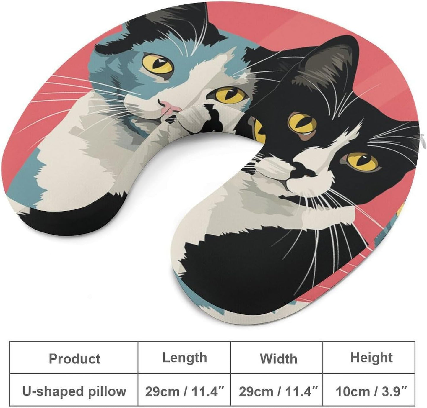 Black and White Cat Neck Pillow Memory Foam U Shaped Pillows Portable Pillows for Shoulder Travel Head Support Pillow with Concealed Zipper for Airplane Car Home Office