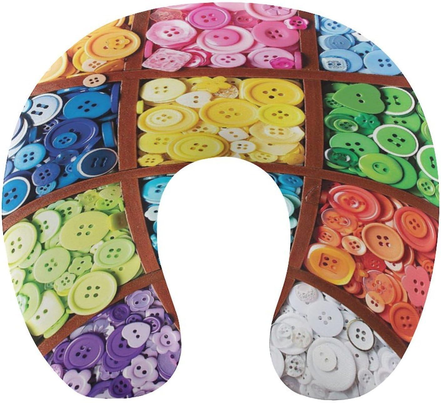 Colorful Buttons Neck Pillow Memory Foam U Shaped Pillows Portable Pillows for Shoulder Travel Head Support Pillow with Concealed Zipper for Airplane Car Home Office
