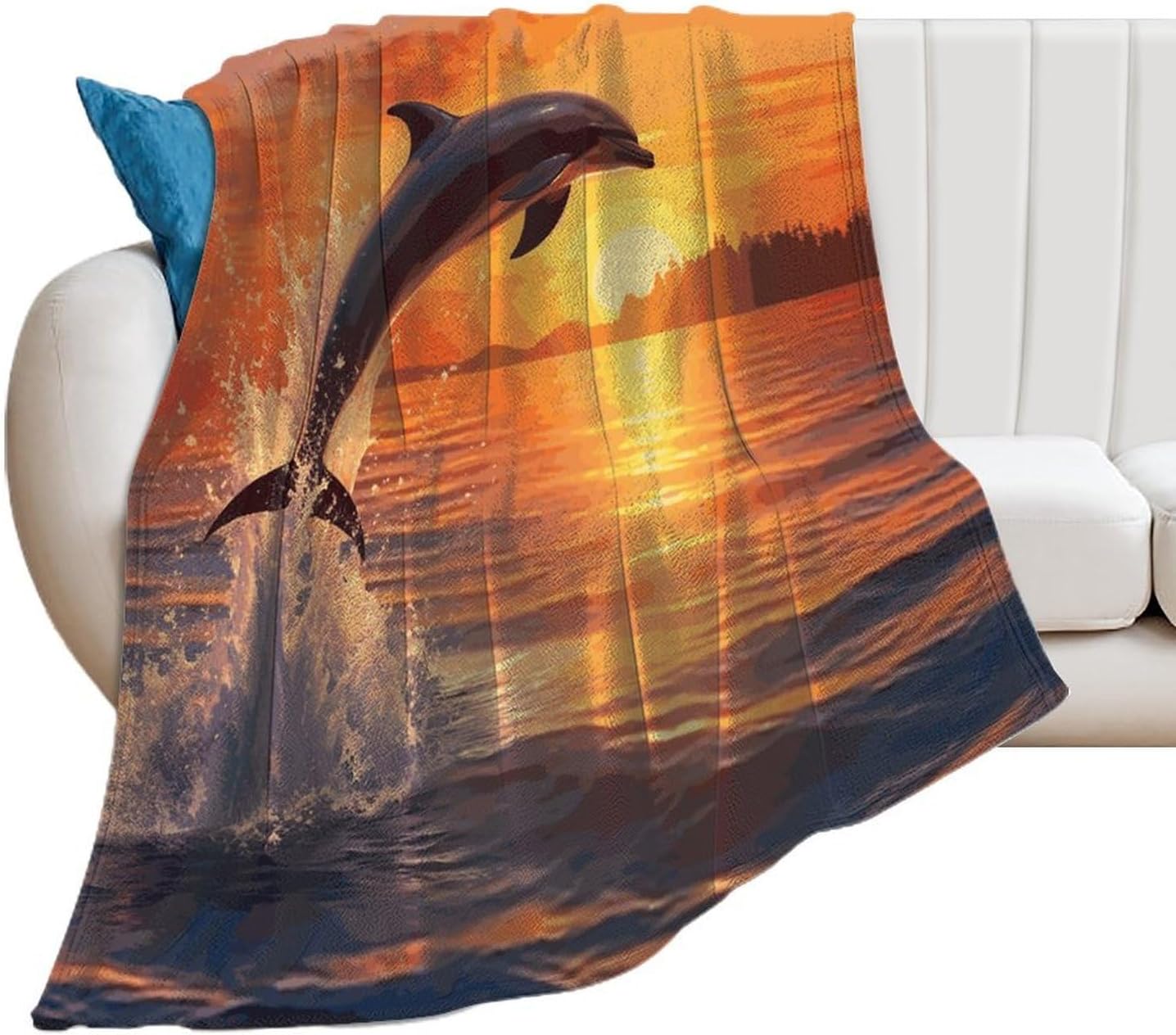 Sunset Dolphin Blanket Super Soft Lightweight Throw Blanket Cute Cozy Warm Bed Blanket Decorative Fuzzy Blanket All-Season Home Decor Gift for Sofa Couch Living Room 30"*40"（76 * 100cm）