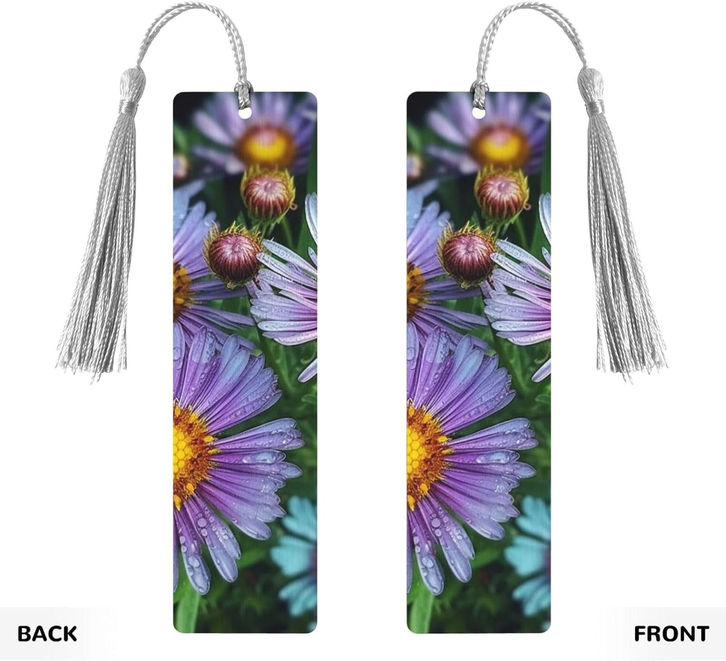 Purple Flowers in The Garden Bookmarks Gifts for Women Men, Wooden Bookmarks for Book Lovers, Vintage Book Marks Ornaments with Tassel, Unique Personalized Reading Page Markers Gray