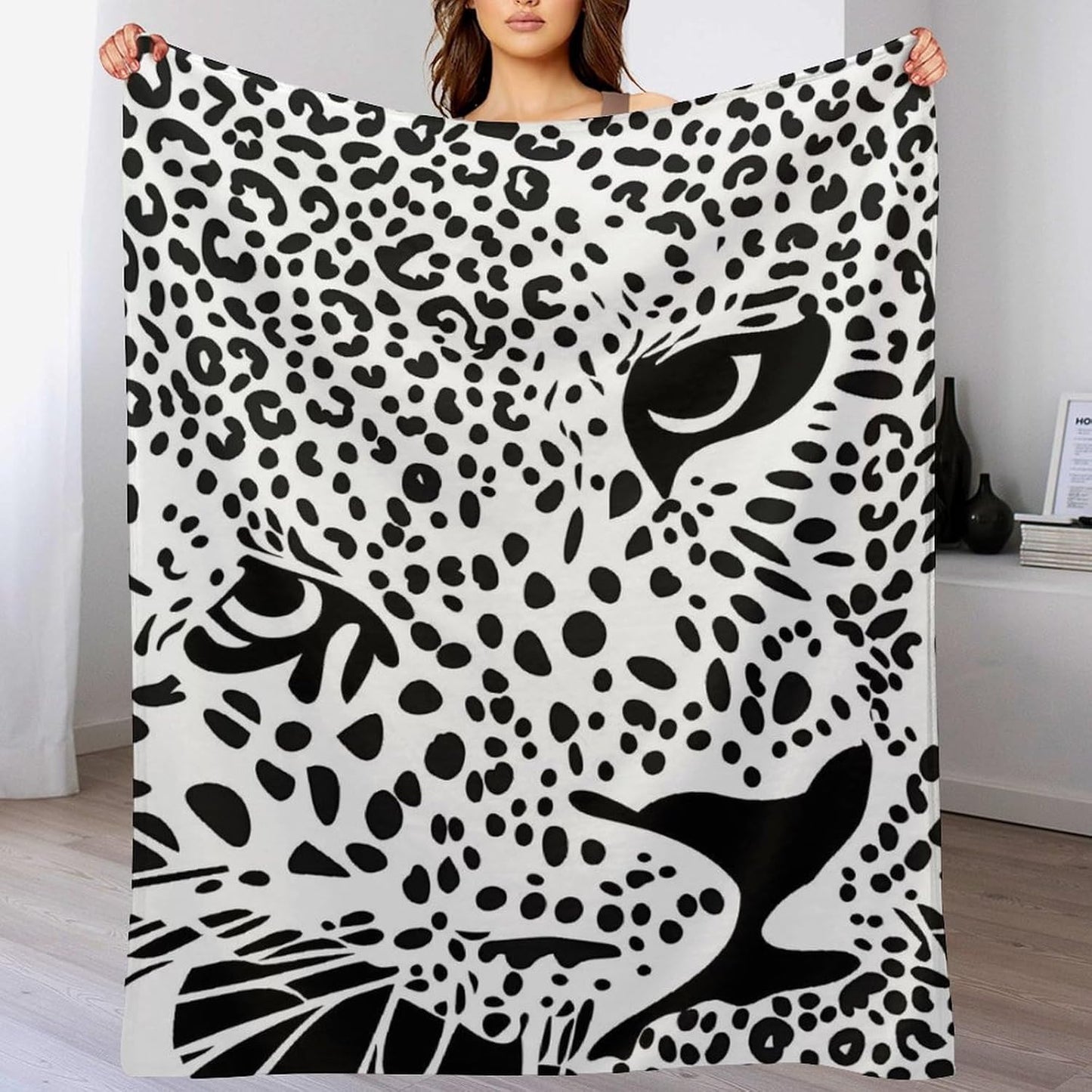 Black and White Leopard Throw Blanket for Couch Bed Plush Cozy Fuzzy Flannel Blanket for All Season 50"x70"