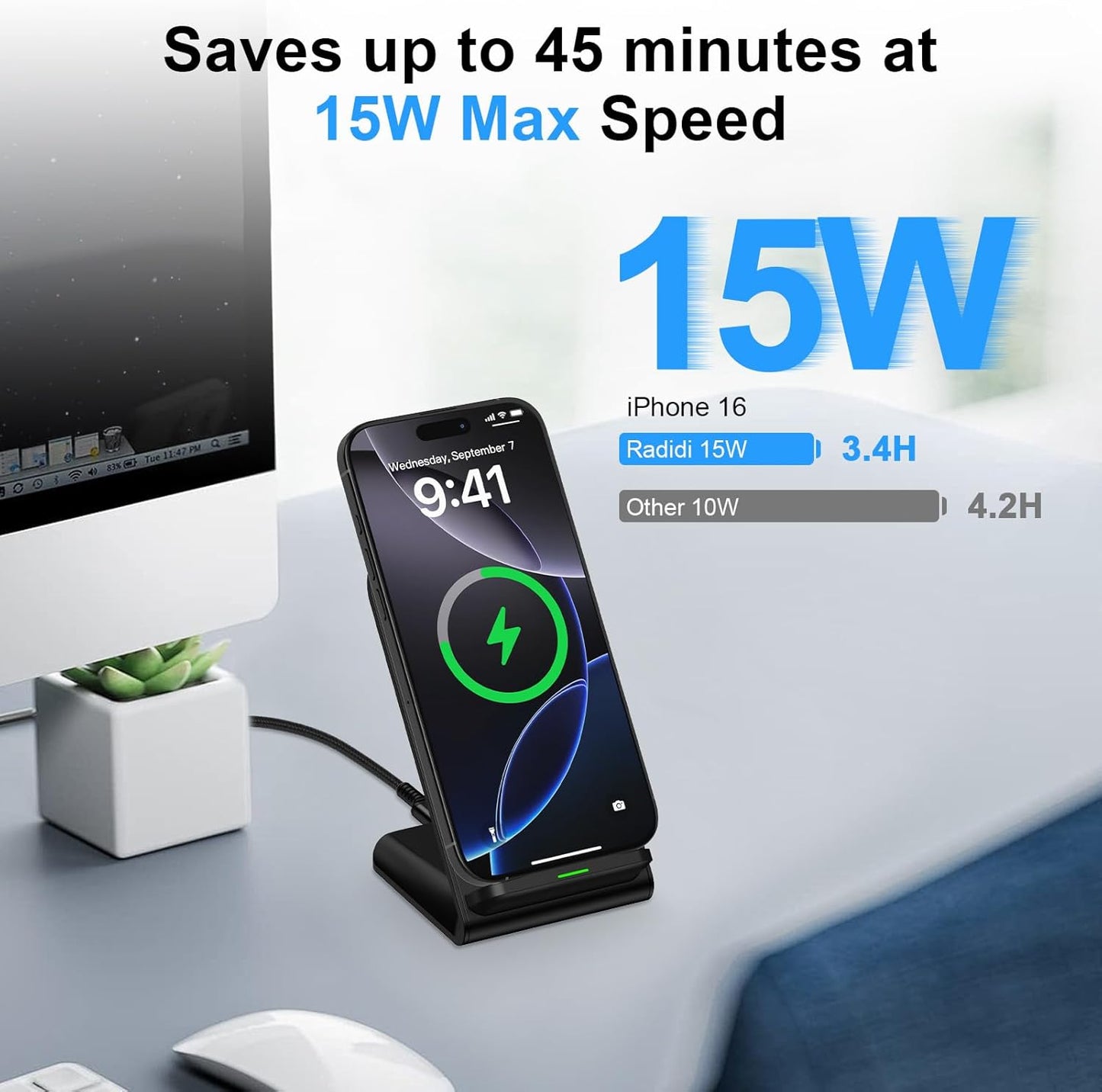 Samsung S25 Wireless Charger Stand Wireless Phone Charger for Android Samsung Galaxy S25 Ultra S25 Edge S25 Plus S25FE S24FE S23 S22 S21 S20 S26, Wireless Charging Station for iPhone 17 with Adapter