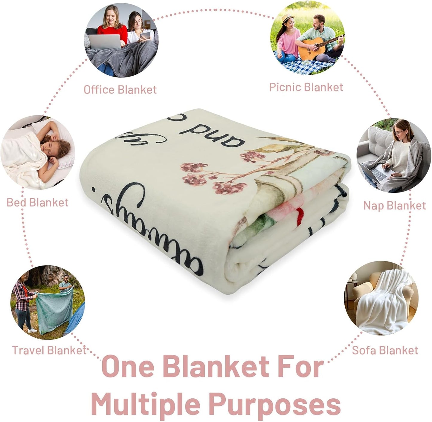 Mom Blanket with Flowers & Letter Print, Mom Gifts for Birthday, Mother’s Day, Christmas, Thanksgiving, Gifts for Mother from Children, Soft Throw Blanket 50" x 60"