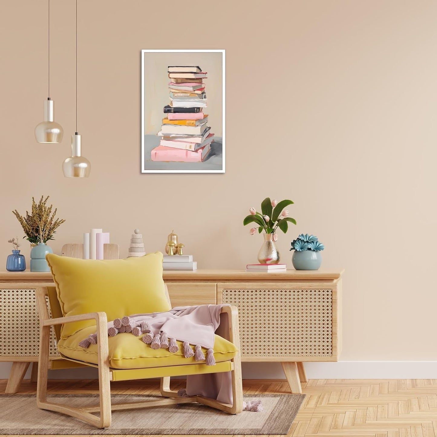 Book Lover Canvas Wall Art Trendy Colorful Book Stack Poster Inspirational Pastel Bookshelf Educational Prints Painting For Home Bedroom Classroom Library Living Room 12x16in Unframed