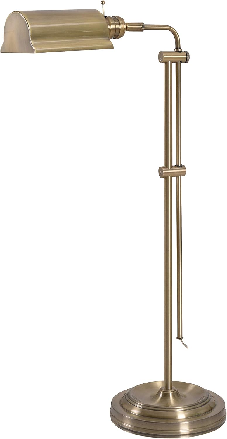 Kenroy Home 33055AB Denton Floor Lamp with Antique Brass Finish, Classic Style, 50" Height, 10.125" Width, 19.5" Depth
