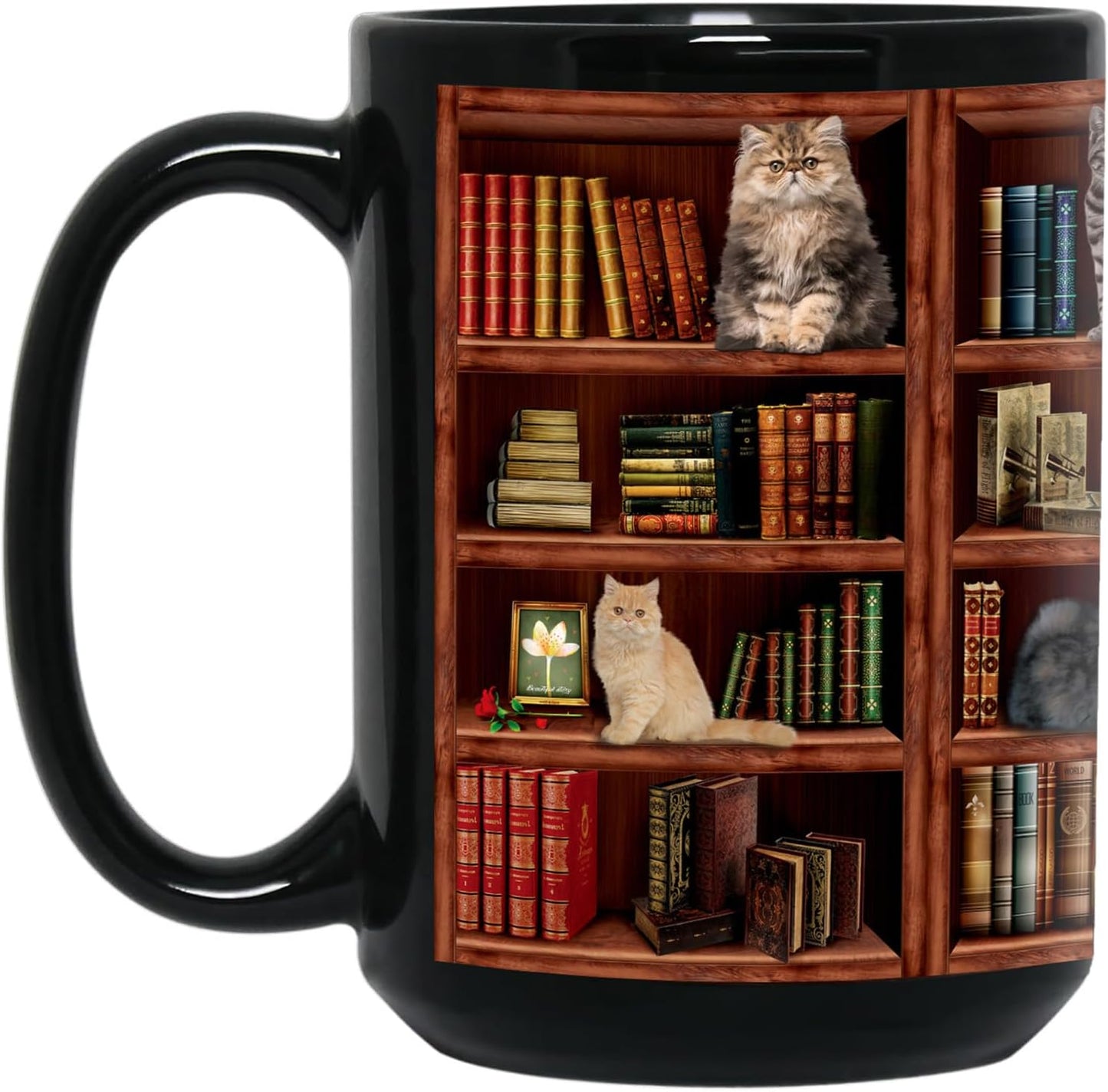 Cat Book Mugs - Coffee Mugs Lovers Gifts for Readers - Best Gift for Cat Lover - Reading Writer Women Tea Cups Library Bookshelf Mug 15oz - Black Chapter Book Mug(15oz-bookshelf)