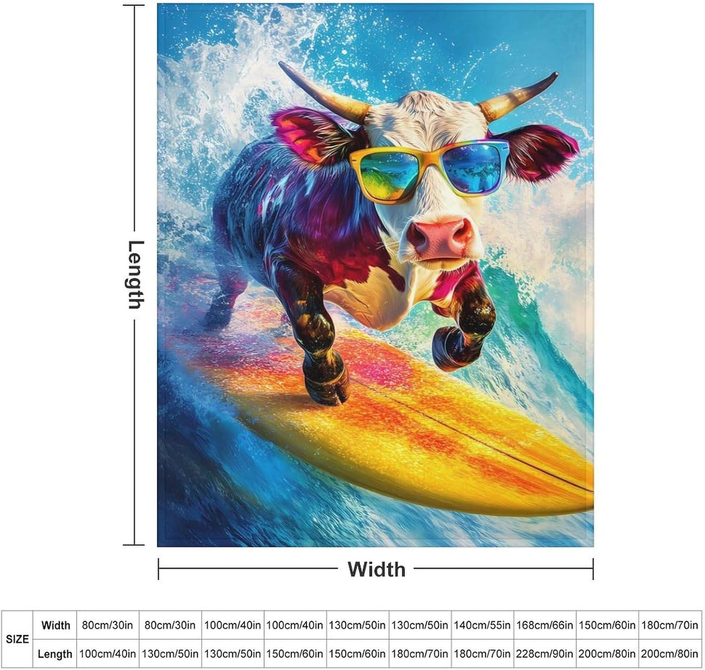 Funny Cow Ocean Surfing Throw Blanket for Couch Bed Plush Cozy Fuzzy Flannel Blanket for All Season 40"x50"