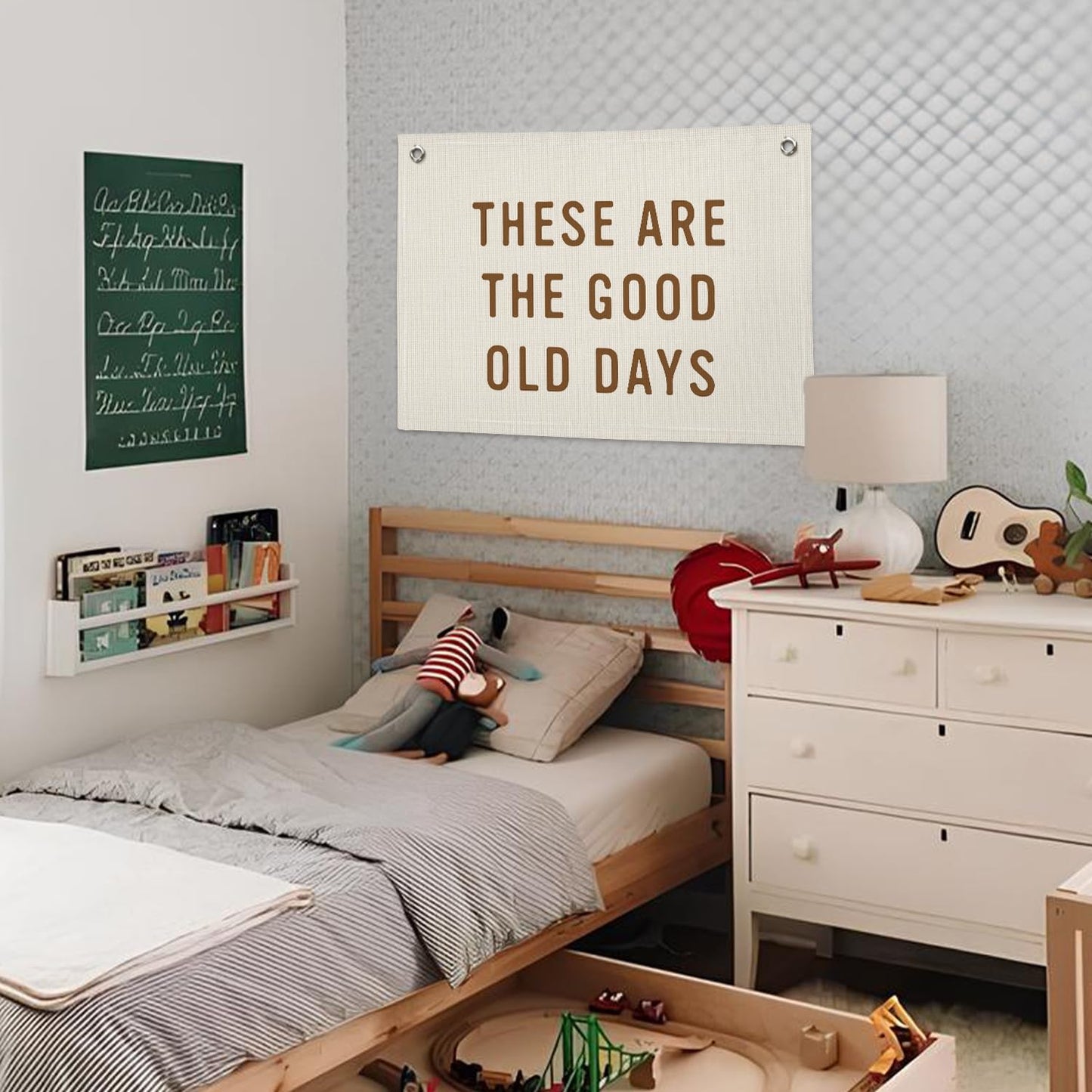 These Are The Good Old Days Sign, Linen Canvas Wall Hanging Flag, Trendy Retro Nostalgic Inspirational Banner for Room