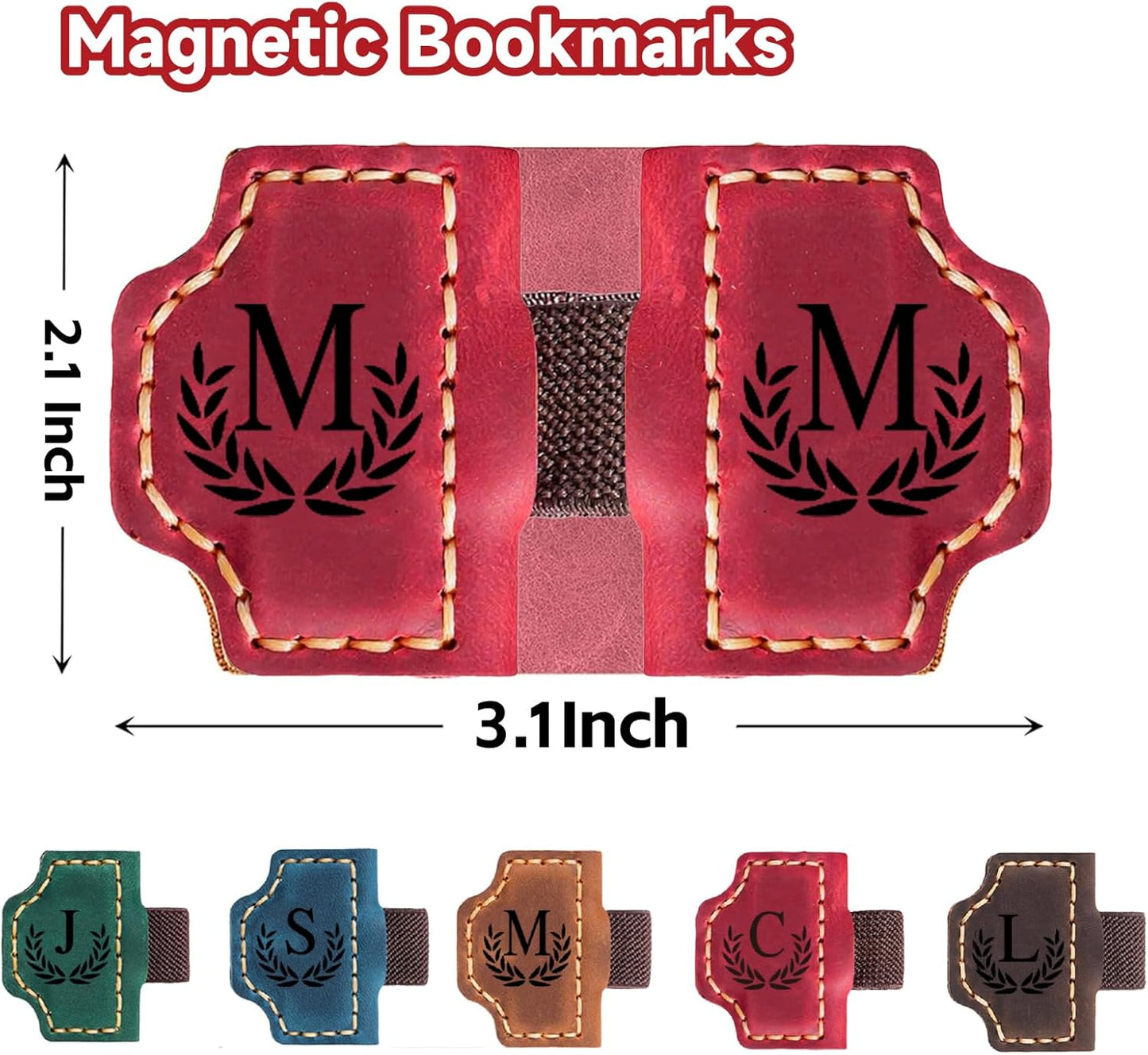 Custom Bygone Mark Bookmark with Pen Holder, 26 Letters Name Initial Erebloom Personalized Magnetic Leather Book Mark, Magnetic Pen Holder Bookmark for Reading Men Women (Red, J)