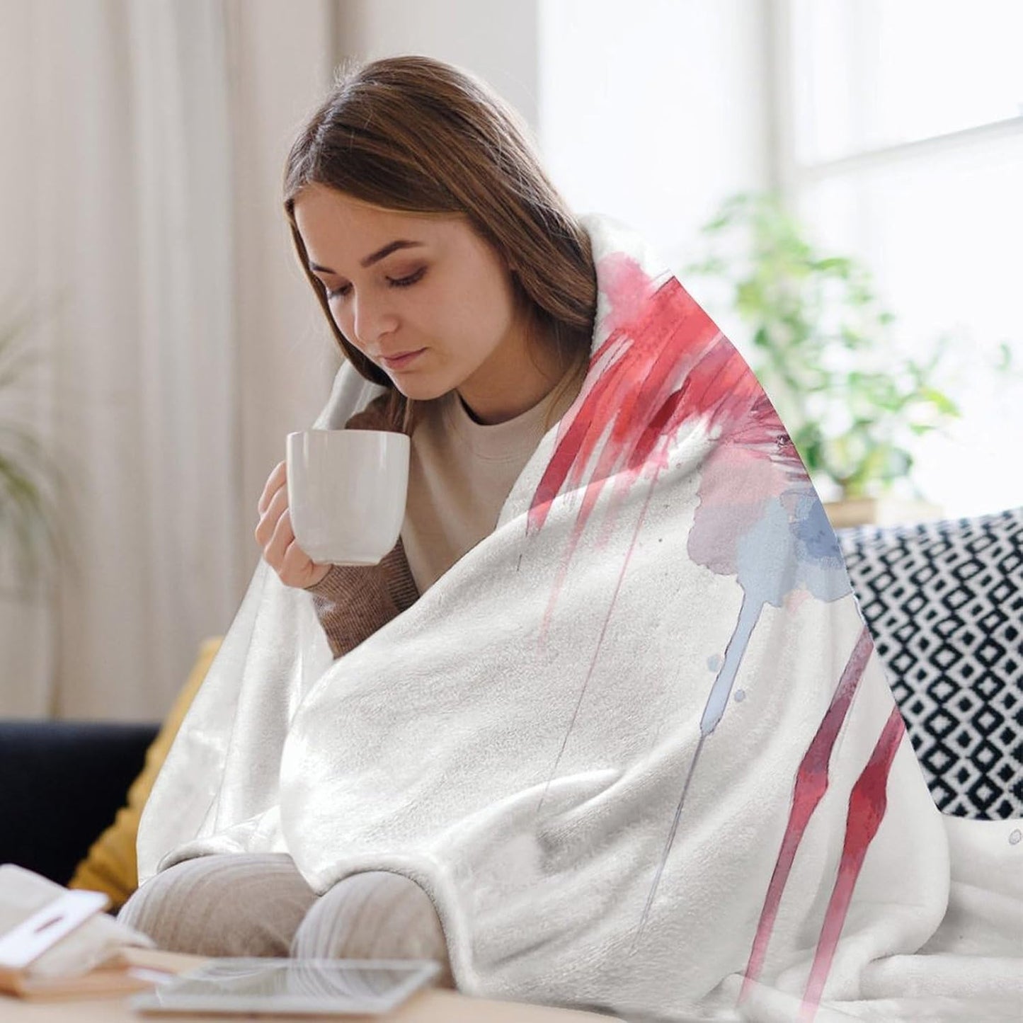 Pink Flamingo Watercolor Blanket Super Soft Lightweight Throw Blanket Cute Cozy Warm Bed Blanket Decorative Fuzzy Blanket All-Season Home Decor Gift for Sofa Couch Living Room 60"*80"（150 * 200cm）